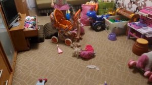 Дети играли игрушками, дома бардак! Ребенок плачет, хочет чтобы убирала сестра. Мама ругается.