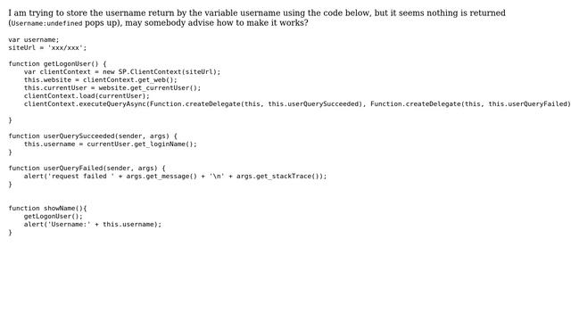 Sharepoint: How to get the return username using javascript? смотреть онлайн