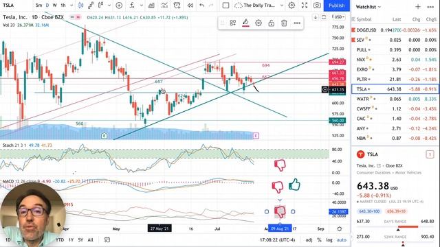 Tesla (TSLA) Continuing the pullback - Technical Stock Analysis Week of July 18th 2021 смотреть онлайн