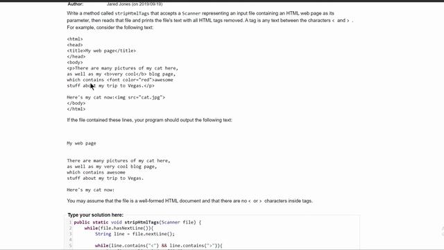 Java Practice It || 6.12 stripHtmlTags || file processing, nested while loop, .subString(), Strings смотреть онлайн