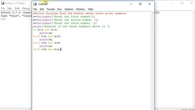 Python Program find the median among three given numbers смотреть онлайн