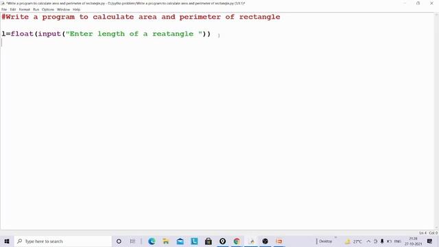 Write a program to calculate area and perimeter of rectangle in python смотреть онлайн