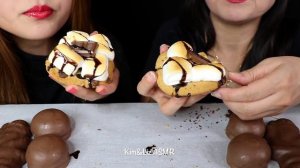 ASMR CHOCOLATE COVERED MARSHMALLOW, JUMBO S'MORES COOKIE, CAKE BITES, SNOBALLS 먹방 | Kim&Liz ASMR