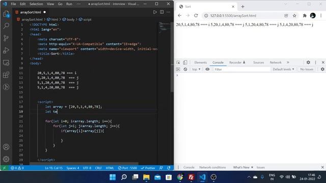 JavaScript Most Asked Interview Questions | Sort Array Without Using Inbuilt Function смотреть онлайн