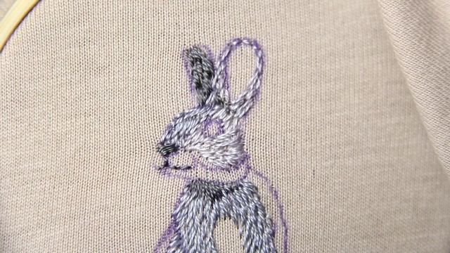 Hand embroidery tutorial. How to embroider Rabbit. Вышивка гладью на одежде. смотреть онлайн