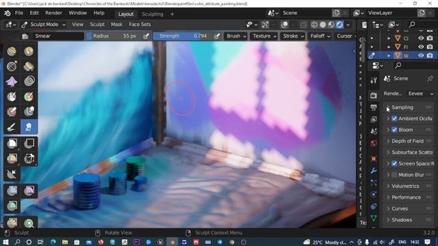 Vertex paint sculptbrush Blender 3.2 tutorial смотреть онлайн