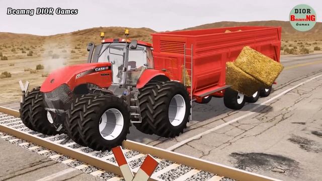Double Flatbed Trailer Truck cars vs rails tractor vs train cars vs bollards Beamng Drive 303 смотреть онлайн