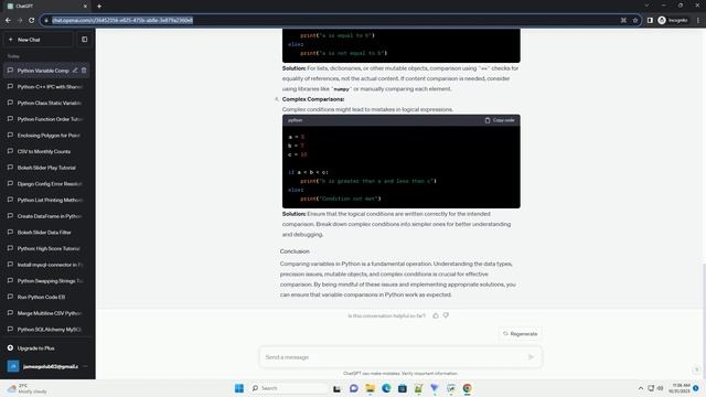 Comparing two variables in Python not working смотреть онлайн