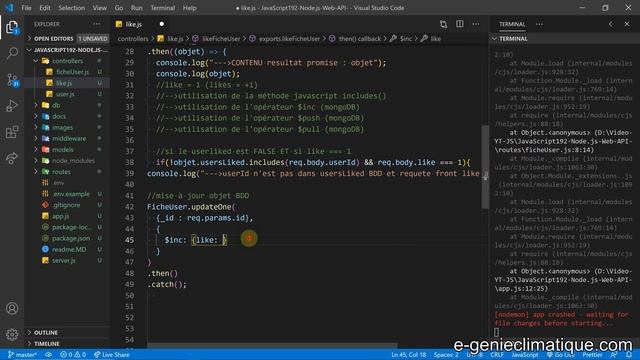 JavaScript192-Node.js-Web API-Mettre un LIKE et l'enlever-Le code du controller et requête POSTMAN смотреть онлайн