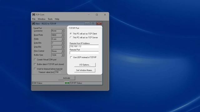 Convert Connections From TCP/IP To RS232 Using TCP/com