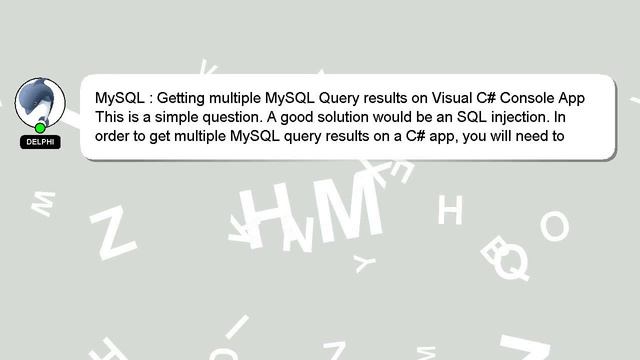 MySQL : Getting multiple MySQL Query results on Visual C# Console App смотреть онлайн