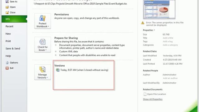 Excel 2010 | Restoring Unsaved Versions смотреть онлайн