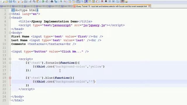 JQuery Tutorial 19 - Input text and textarea selector with focusin and blur event example смотреть онлайн