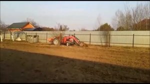 Вспашка японским мини трактором Shibaura почвофрезой с планировкой участка