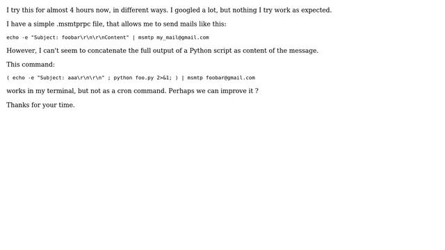 DevOps & SysAdmins: Cron: Execute python script, capture stdout & stderr and send via msmtp смотреть онлайн