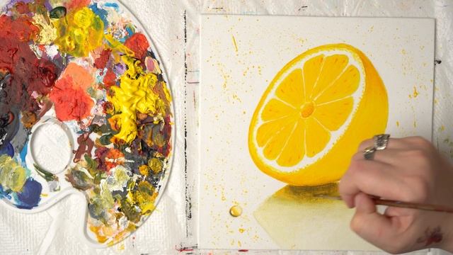 The Half a Lemon on Glass - Acrylic painting / Homemade Illustration (4k video) смотреть онлайн