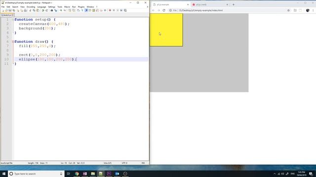 Beginner p5.js Lesson 2 - Drawing Shapes (ellipse, triangle, rectangle, lines) and Changing Colors смотреть онлайн