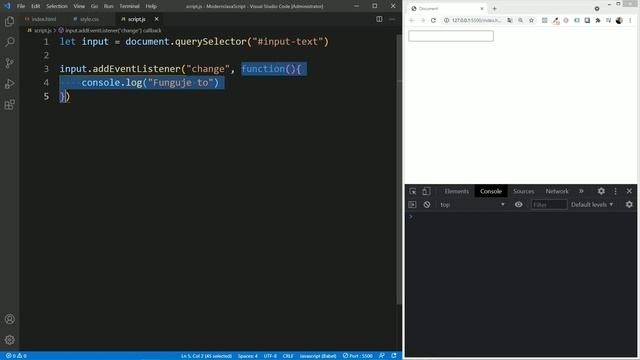 80. Moderní JavaScript - Zachytáváme text v políčku (Event listener change a input) смотреть онлайн