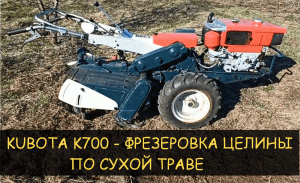 Фрезерование целины по сухой траве. Kubota K700 GA85 (Тяжелый дизельный японский мотоблок)