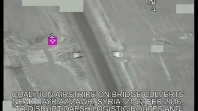 February 21 2016: Coalition airstrike on bridge culverts near Dayr az Zawr, Syria смотреть онлайн