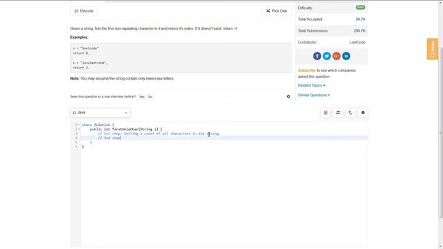 Technical Interview Question: First Unique Character in a String [LeetCode] смотреть онлайн