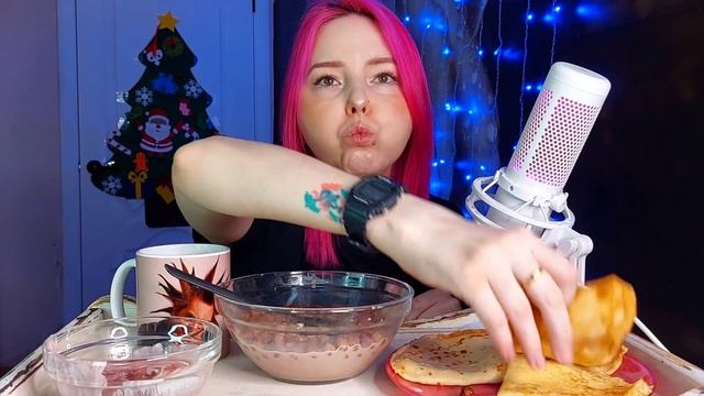 Завтрак мукбанг/домашние блины ,шарики с молоком/mukbang смотреть онлайн
