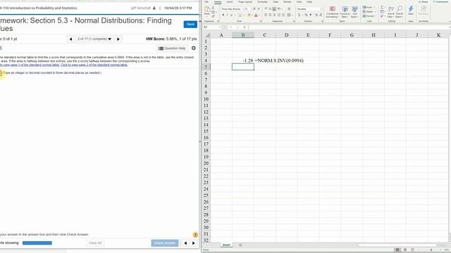 Crafton Hills CC - chapter 5 section 3 norm s inv on excel for problems 1 5 смотреть онлайн