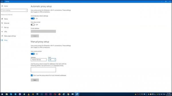 Proxy settings on Windows 10