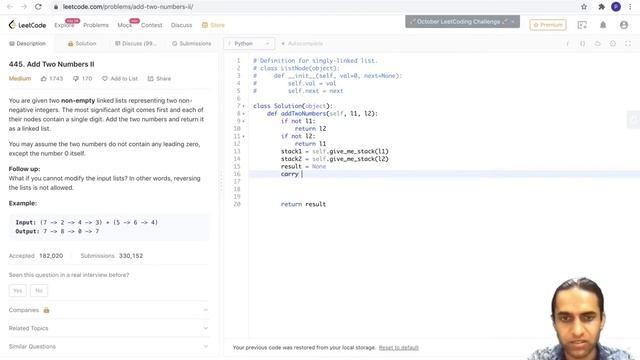 leetcode -445: Add two numbers || (Using stacks) смотреть онлайн