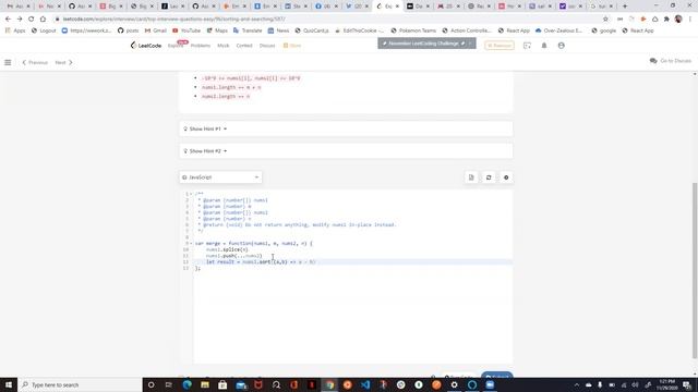 merge two sorted array JavaScript solution смотреть онлайн