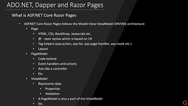 ADO.NET, Dapper And Razor Pages смотреть онлайн