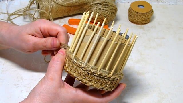 2 идеи поделок из джута и картона. Корзинка и ваза своими руками. смотреть онлайн