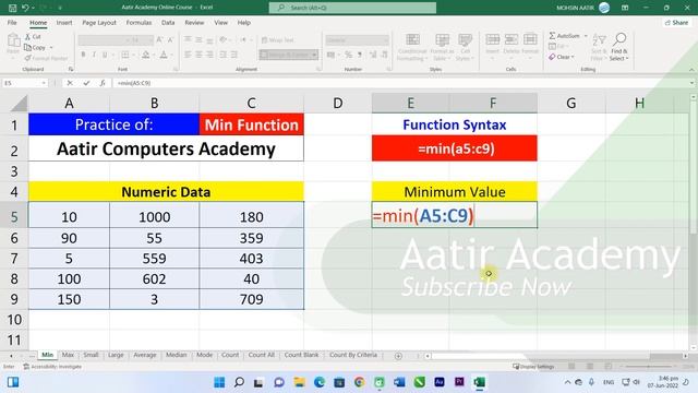 ?️ Min Max Functions in MS Excel | Learn MS Excel with Aatir Academy 2022 смотреть онлайн