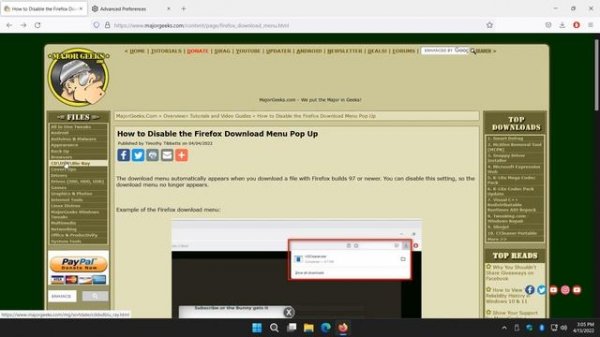 How to Disable the Firefox Download Menu Pop Up
