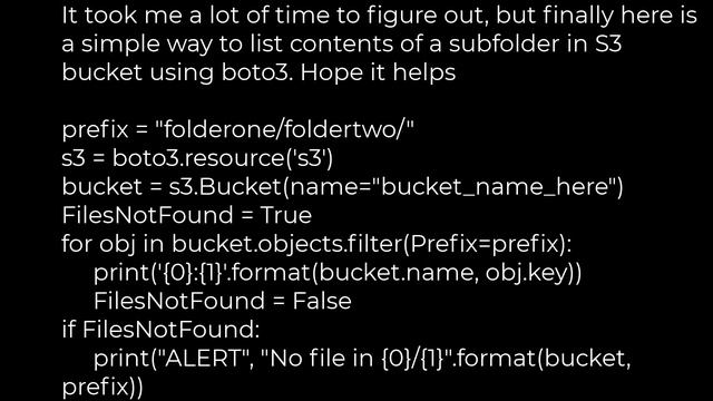 Python :Retrieving subfolders names in S3 bucket from boto3(5solution) смотреть онлайн