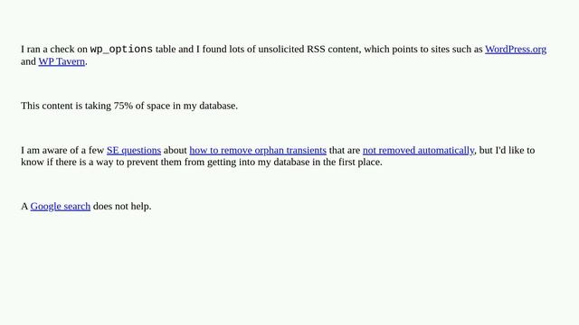 How can I stop my WordPress database collecting transients such as RSS feeds in wp_options table? смотреть онлайн