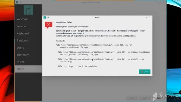 Manjaro Linux installation problem grub-install –target=x86_64—efi-directory=bootefi –bootloader-id