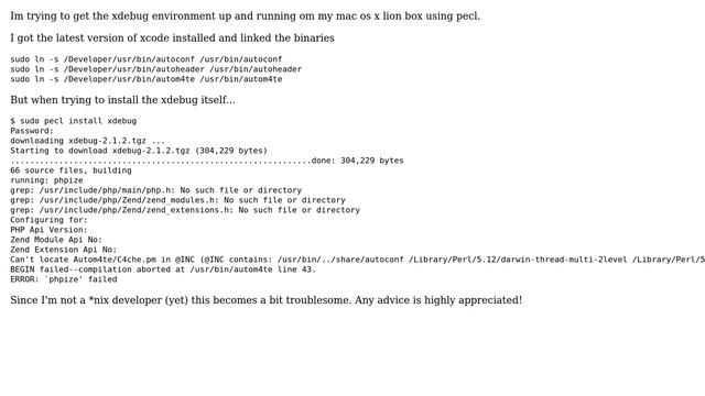 Installing xdebug on Mac OS X Lion 10.7.2 using pecl смотреть онлайн