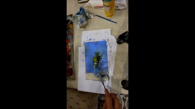 Пишу букет пионов мастихином на картоне. Картина маслом. Мастихиновая живопись. смотреть онлайн