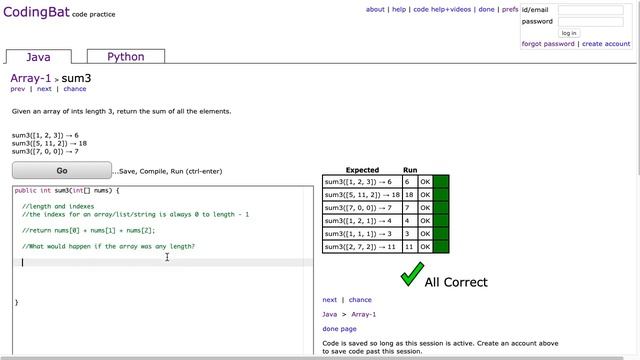 Codingbat - sum3 (Java) смотреть онлайн