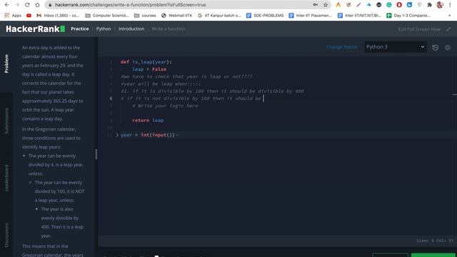 Write a function to check leap year in python | Leap year | HackerRank смотреть онлайн