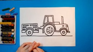 Как нарисовать ТРАКТОР С ПРИЦЕПОМ. Рисуем с детьми. How to draw a TRACTOR WITH TRAILER.