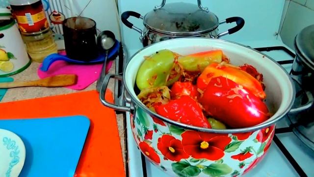 Сладкий перец, фаршированный тушёной капустой -на зиму без уксуса смотреть онлайн
