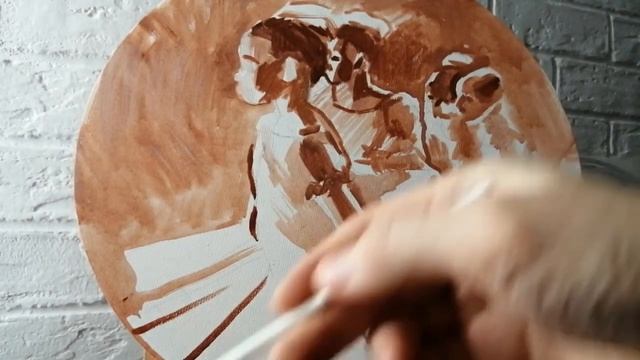 Рисунок темперой. 1й слой (подмалевок или подложка) перед живописью маслом или акрилом. смотреть онлайн