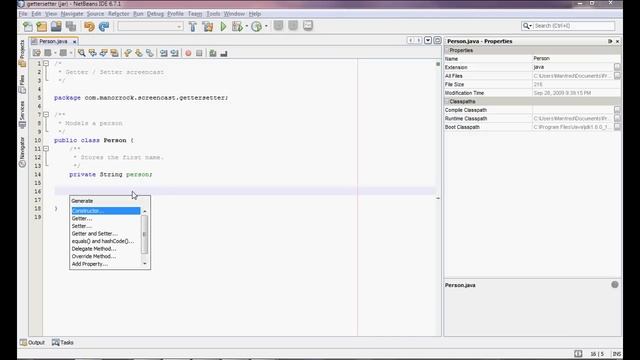 NetBeans 6.7.1 - Getters and Setters смотреть онлайн