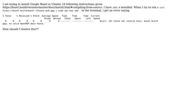 Ubuntu: No valid OpenPGP data found while installing Google bazel смотреть онлайн