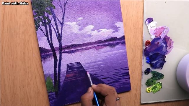 Acrylic Painting Of Spring Season Landscape Painting With Cherry Blossom Trees