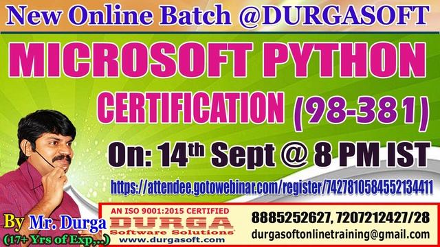 Microsoft Python Certification (98-381) Online Training @ DURGASOFT смотреть онлайн
