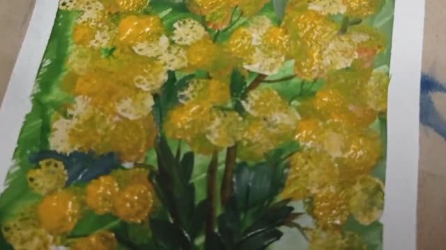 Как нарисовать мимозу красками | Простая открытка на 8 марта смотреть онлайн