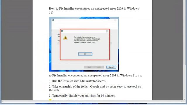 Fix Installer encountered an unexpected error 2203 in Windows 11 смотреть онлайн
